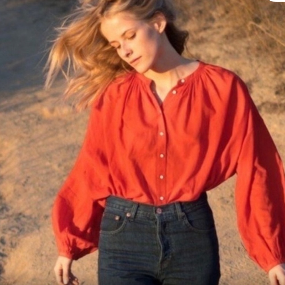Doen The Jane Blouse Orange Red Scarlett - Picture 11 of 11